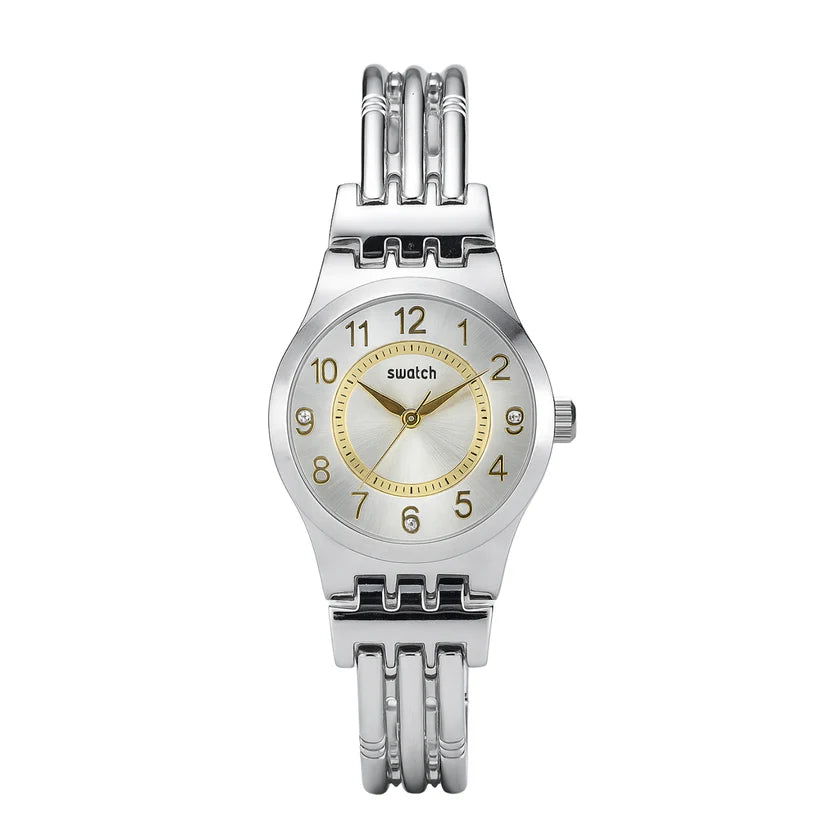 Montre Femme Swatch Argentée et Dorée avec Cristaux