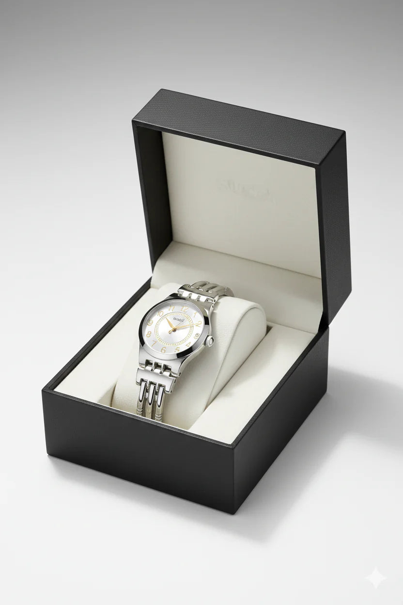 Montre Femme Swatch Argentée et Dorée avec Cristaux