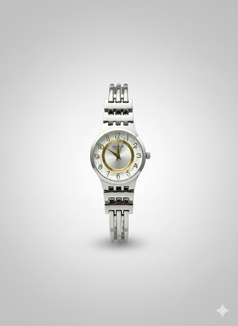 Montre Femme Swatch Argentée et Dorée avec Cristaux