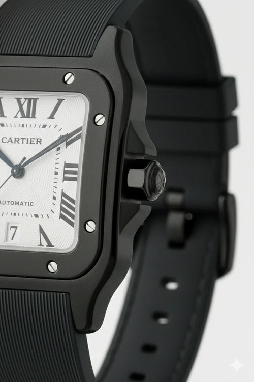Montre Cartier Santos – Cadran Noir & Boîtier Argent | Élégance Moderne