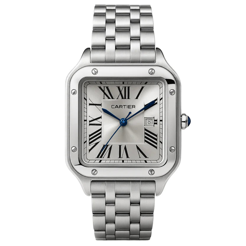 Montre Cartier Style Santos en Acier Inoxydable Argent
