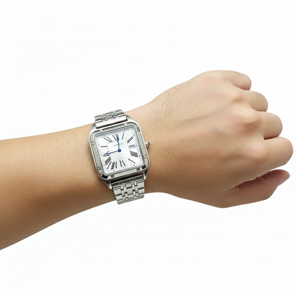 Montre Cartier Style Santos en Acier Inoxydable Argent