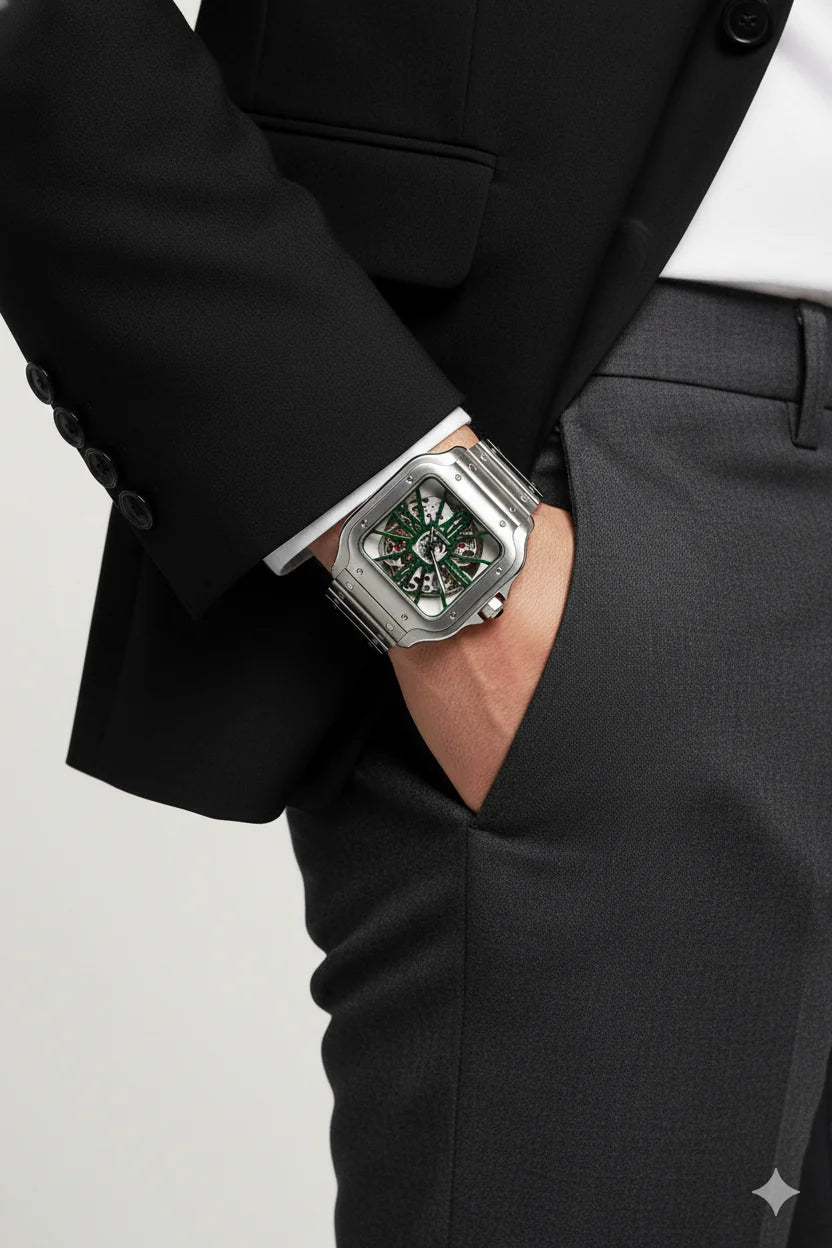 Cartier Santos Skeleton Argent – Bracelet Acier Inoxydable