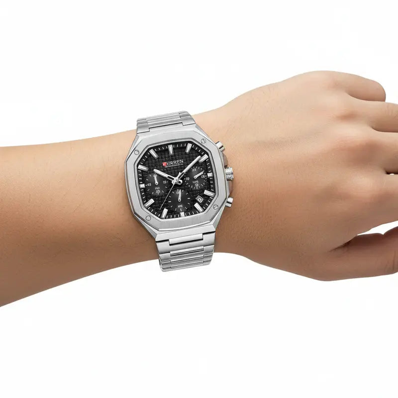 Montre Homme Curren 8459 – Fond Noir Carré en Acier Inoxydable