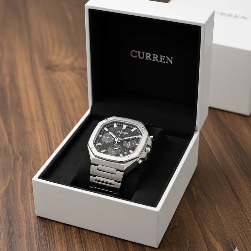 Montre Homme Curren 8459 – Fond Noir Carré en Acier Inoxydable