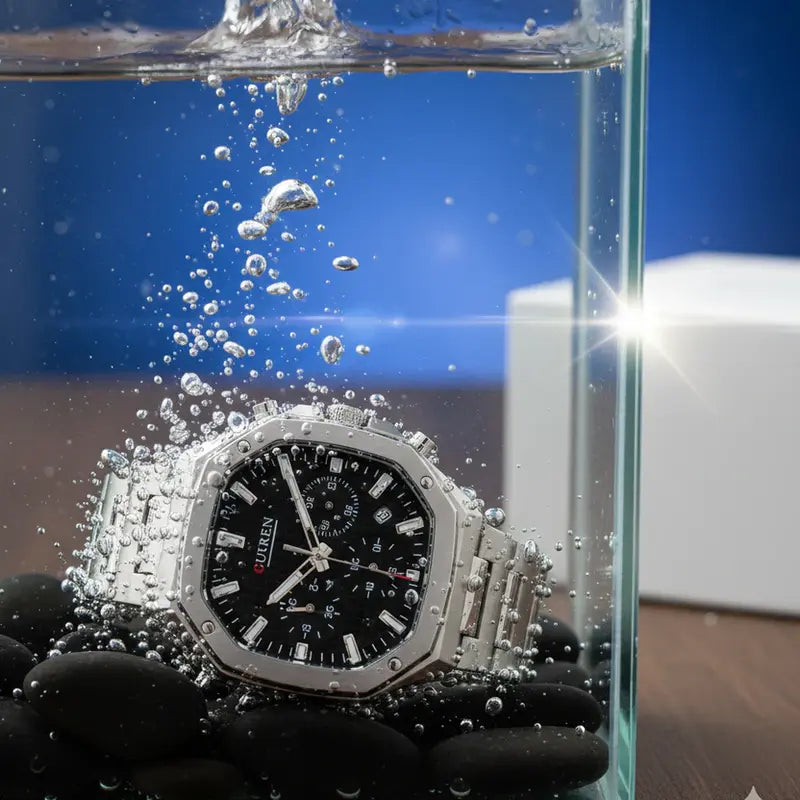 Montre Homme Curren 8459 – Fond Noir Carré en Acier Inoxydable