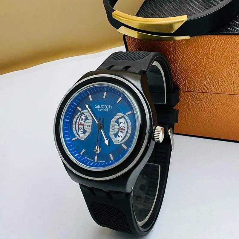 Montre Swatch Chronographe à Bracelet en Caoutchouc Bleu - Sportive et Élégante