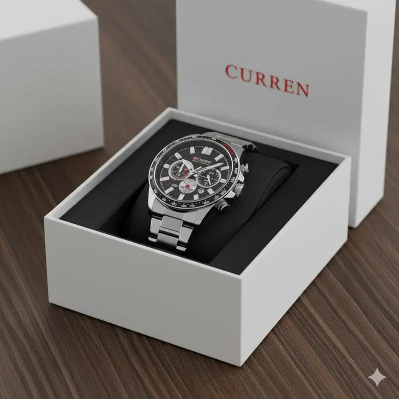 Montre Homme Curren 8418 — Finition Argent & Fonctions Chronographe