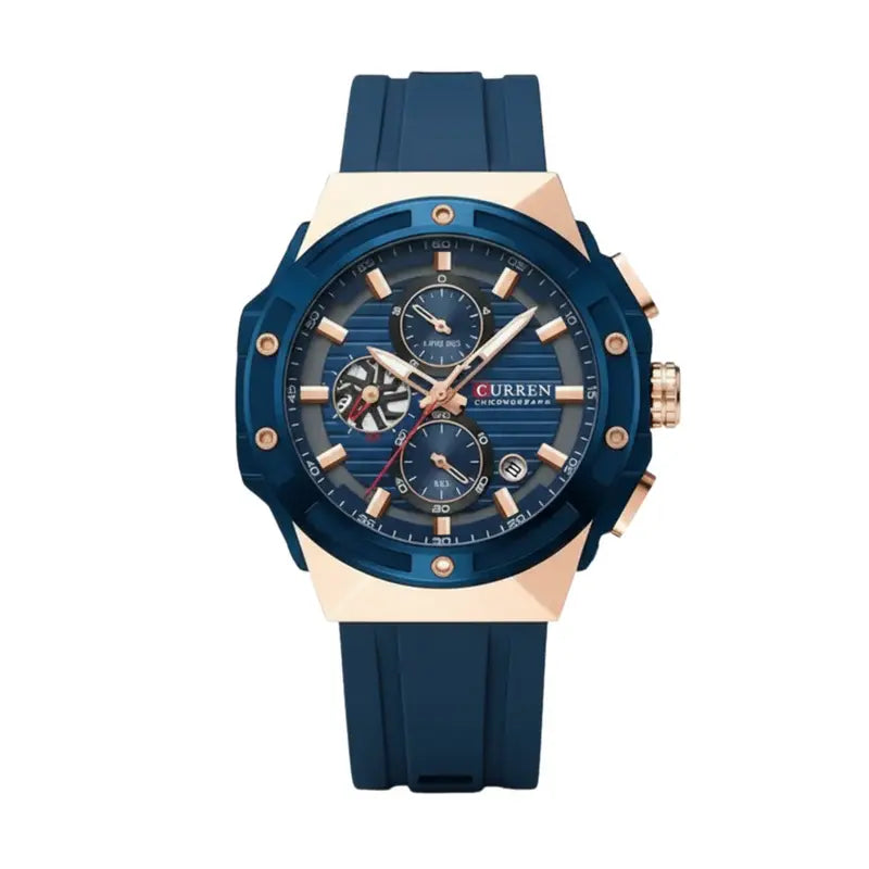 Montre Homme Curren 8462 Bleu – Chronographe Quartz, Bracelet Silicone