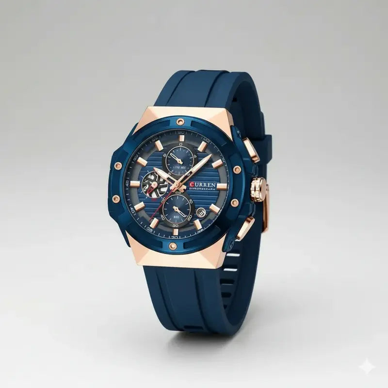 Montre Homme Curren 8462 Bleu – Chronographe Quartz, Bracelet Silicone