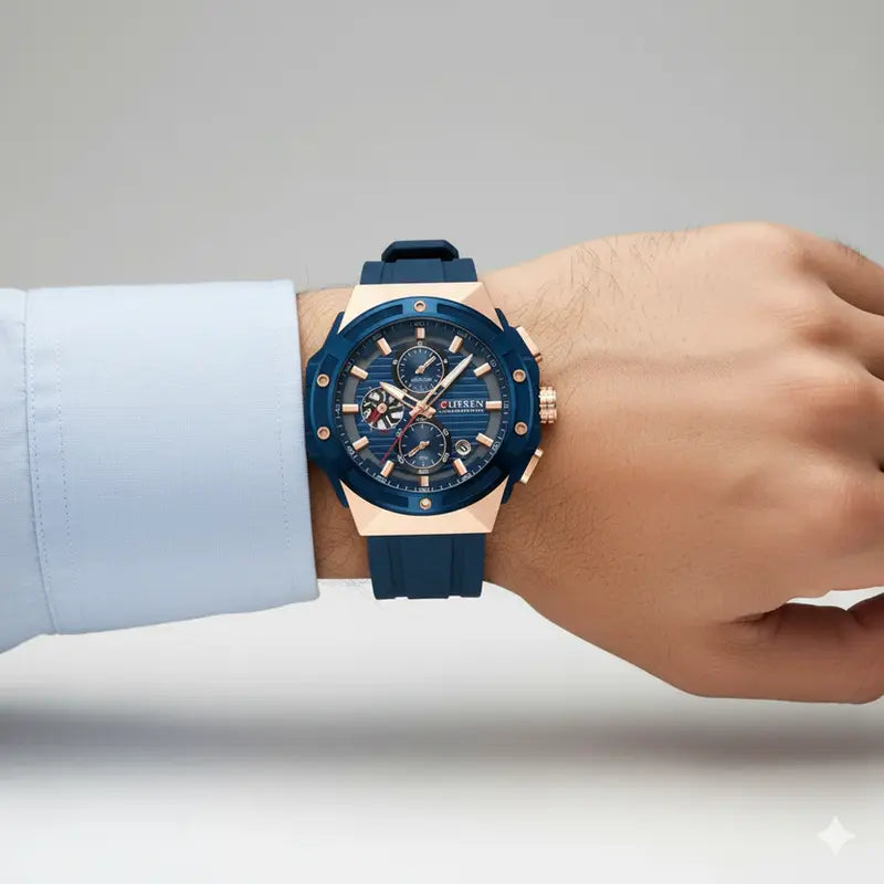 Montre Homme Curren 8462 Bleu – Chronographe Quartz, Bracelet Silicone