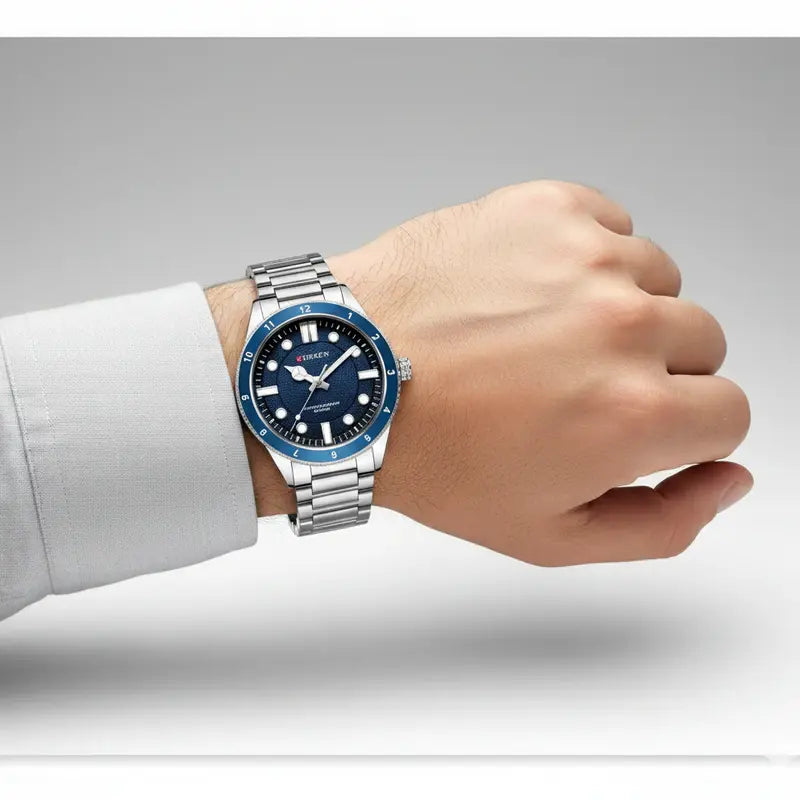 Montre Homme Curren 8450 Fond Bleu – Chronographe Acier 43 mm