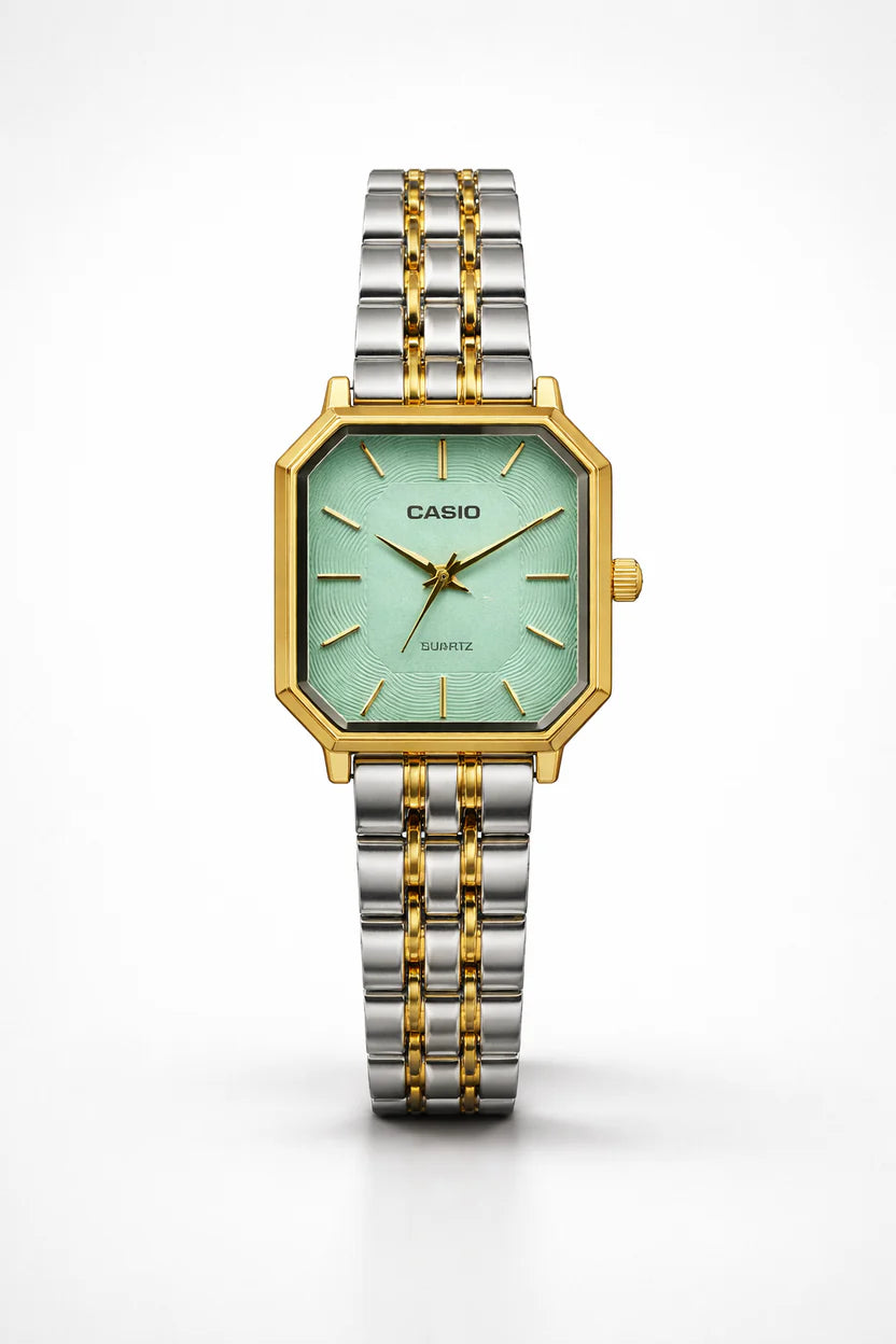 Montre Casio Femme Bicolore Cadran Vert Menthe Texturé