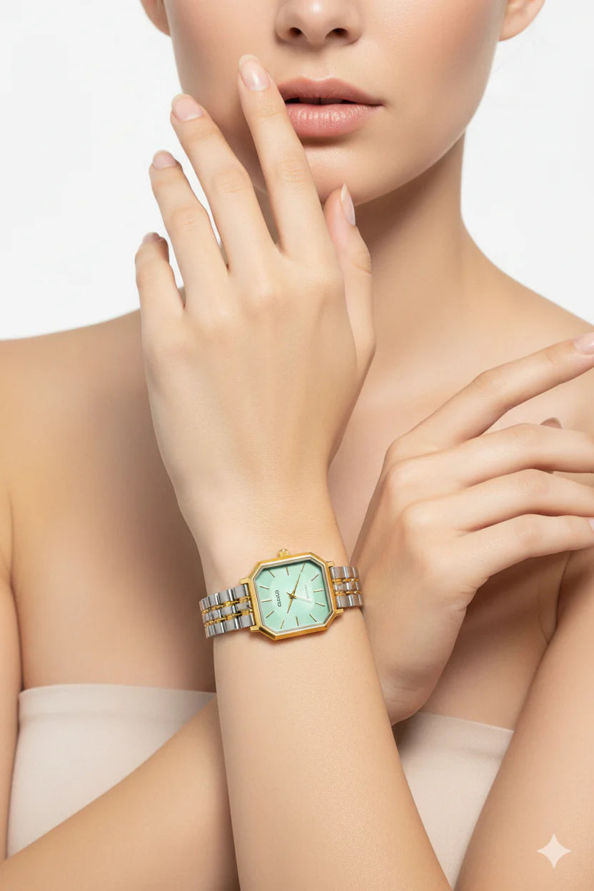 Montre Casio Femme Bicolore Cadran Vert Menthe Texturé