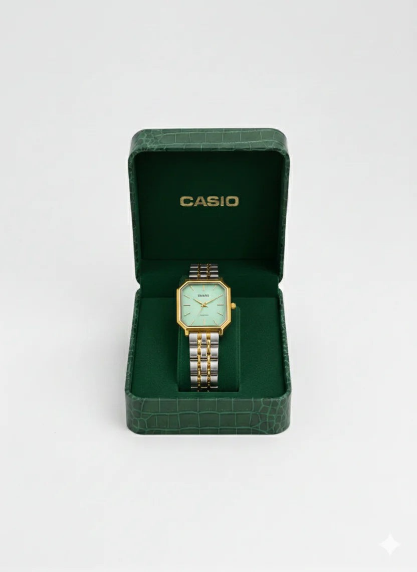 Montre Casio Femme Bicolore Cadran Vert Menthe Texturé