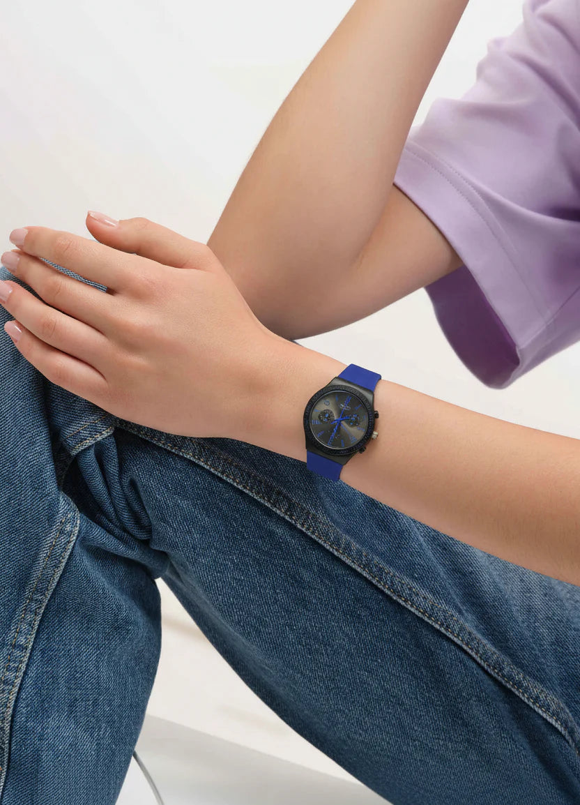 Montre Swatch Chrono Plastic 'Blue Grid' - Chronographe Sport Unisexe