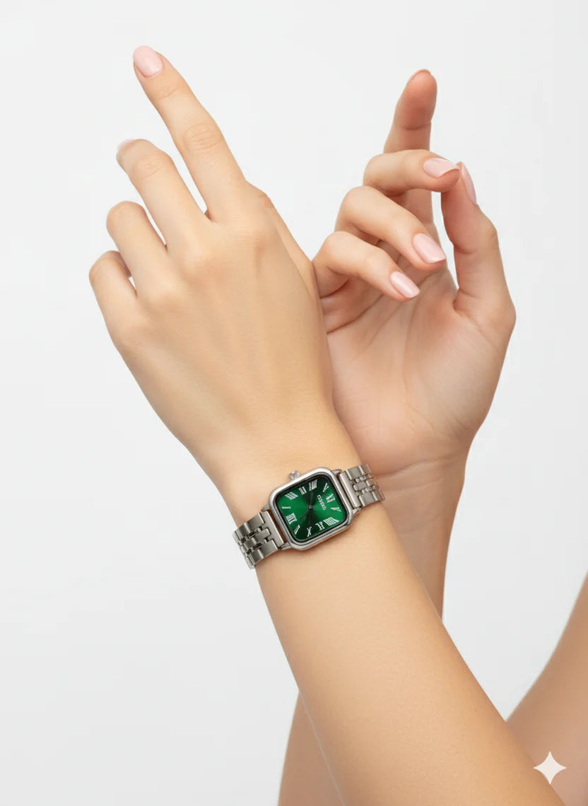 Montre Casio Femme Chic Vintage Carrée Vert Émeraude