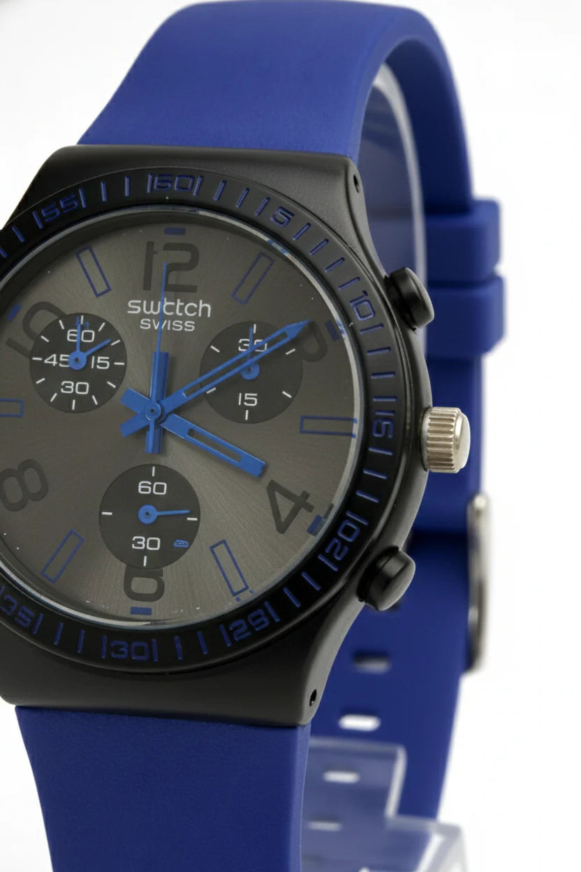 Montre Swatch Chrono Plastic 'Blue Grid' - Chronographe Sport Unisexe
