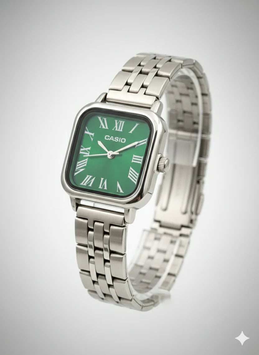 Montre Casio Femme Chic Vintage Carrée Vert Émeraude