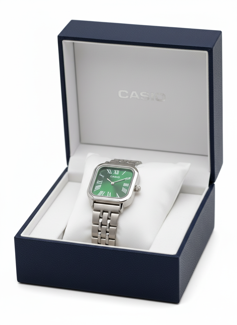 Montre Casio Femme Chic Vintage Carrée Vert Émeraude