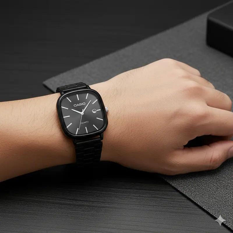Montre Casio Analogique Noire Carrée en Métal | watchfyy