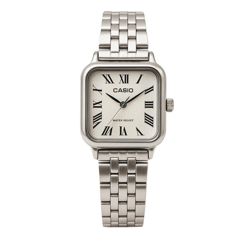 Montre Casio Femme Classique Carrée Aciée Cadran Blanc