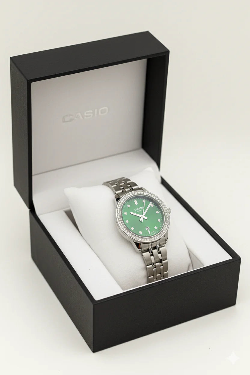 Montre Casio Sheen Femme Émeraude Strass Acier