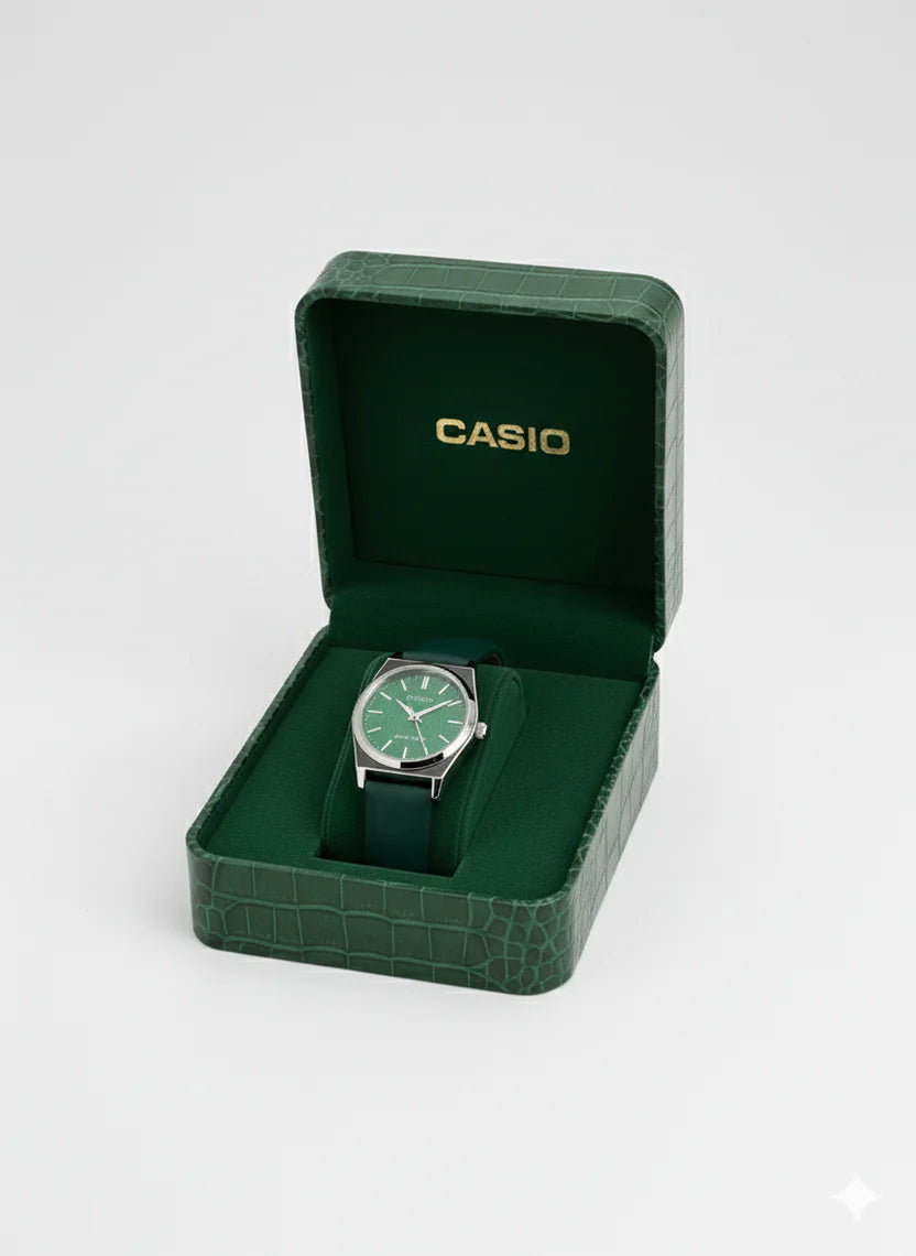 Casio Élégance Verte – Montre Femme Cuir Vert Classique