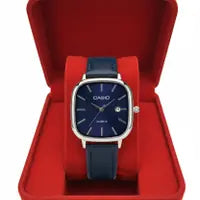 Montre Casio Élégante Quartz - Cadran Bleu Marine & Bracelet Cuir Bleu