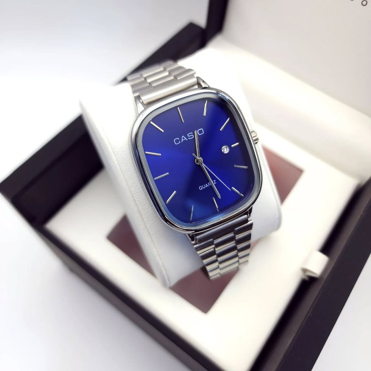 Montre Casio Élégante Quartz - Cadran Bleu Marine & Bracelet Cuir Bleu